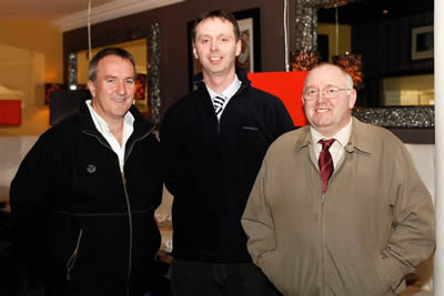 Robert Johnston, right, Chairman, Northern Ireland Blue Cattle Club with the two speakers at the Club's Spring Meeting: Brendan Kelly, left, Ballymena, who spoke on Live Exports and Marcus Scott, Norbrook Laboratories who spoke on Worm Control.